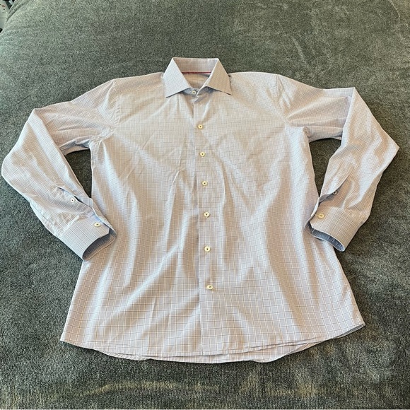 Eton Light Blue Checkered Dress Shirt Neck 15.5 - Picture 7 of 9